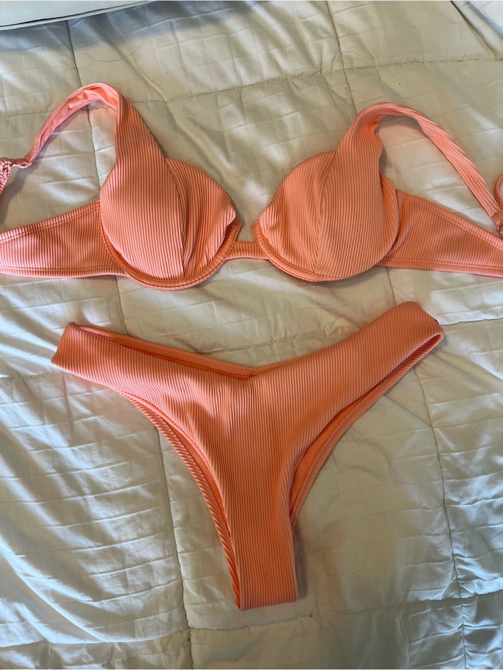 La Vie En Rose Peach Ribbed Bikini Top and Bottom